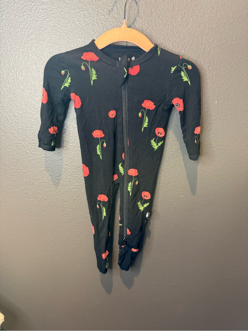 Kyte BABY Black Footed One-Piece with Red Floral Print